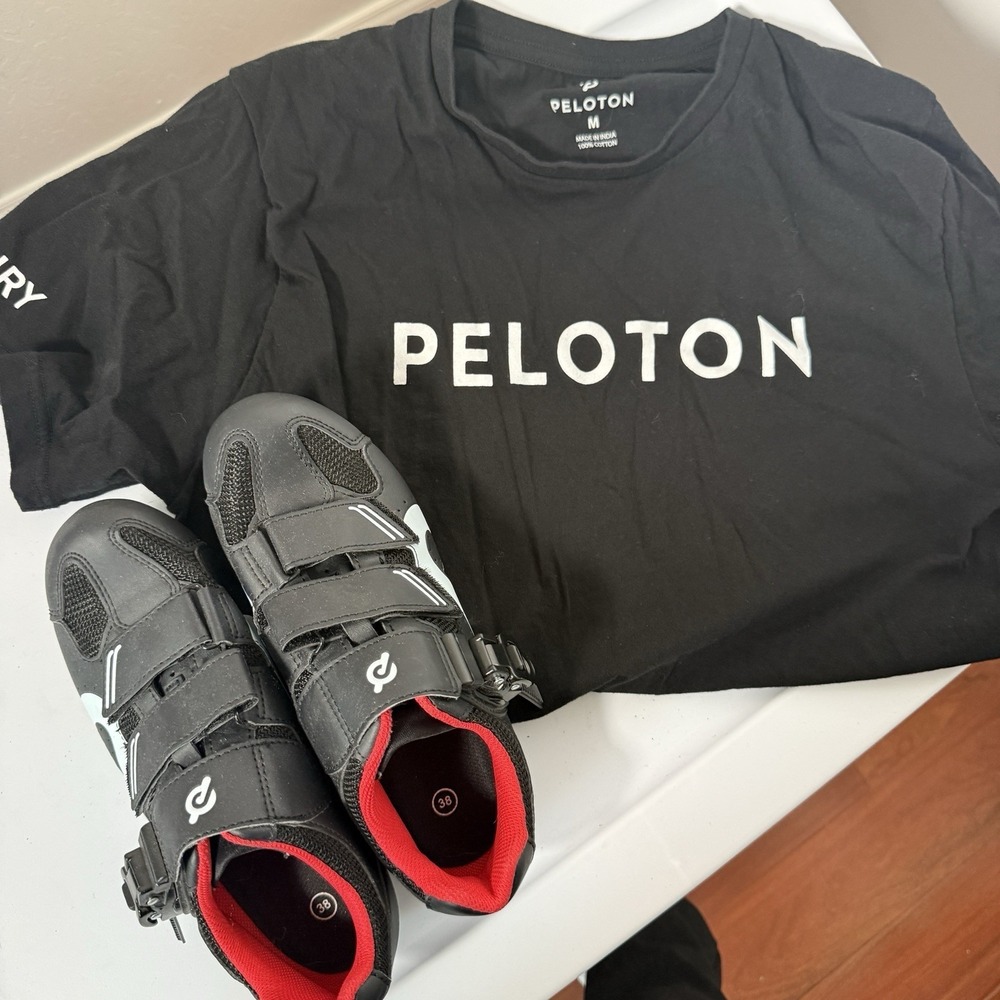 Peloton Women's Shoes Size 38 Medium Shirt Bundle Black White